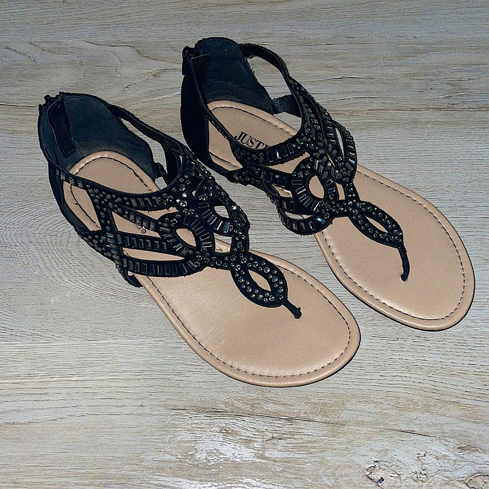 Just Fab Black and Rhinestone Sandals